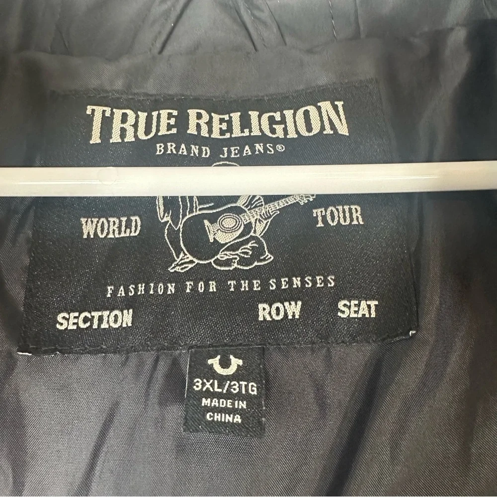 True Religion Mens Black Heavy Puffer Jacket Coat Size 3XL Full Zip Outdoor
